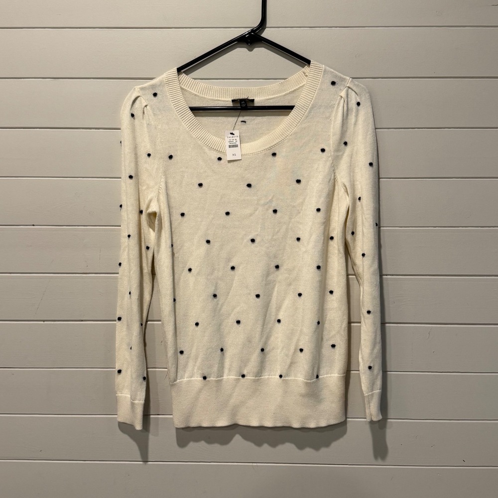 Talbots Sweater Women XS Cream Textured Polka Dot Wool Blend NWT